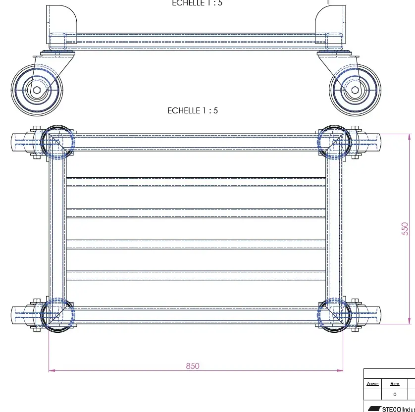 Chariot alimentaire (inox 316 L) de cuisine avec roulettes pour caissettes
