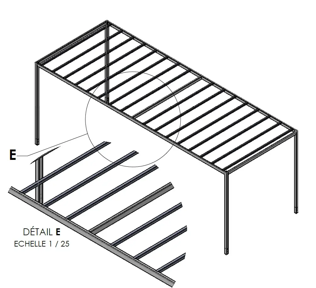 Tonnelle 8 x 3 mètres, hauteur 2950mm